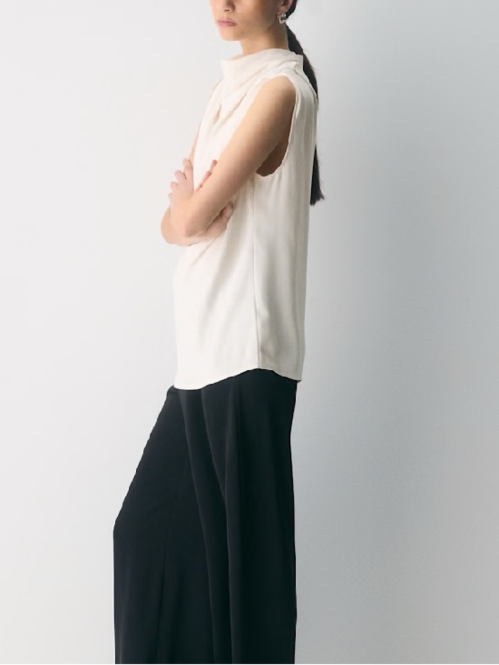 Zara Draped Sleeveless Mock Neck Top - White - Picture 6 of 13